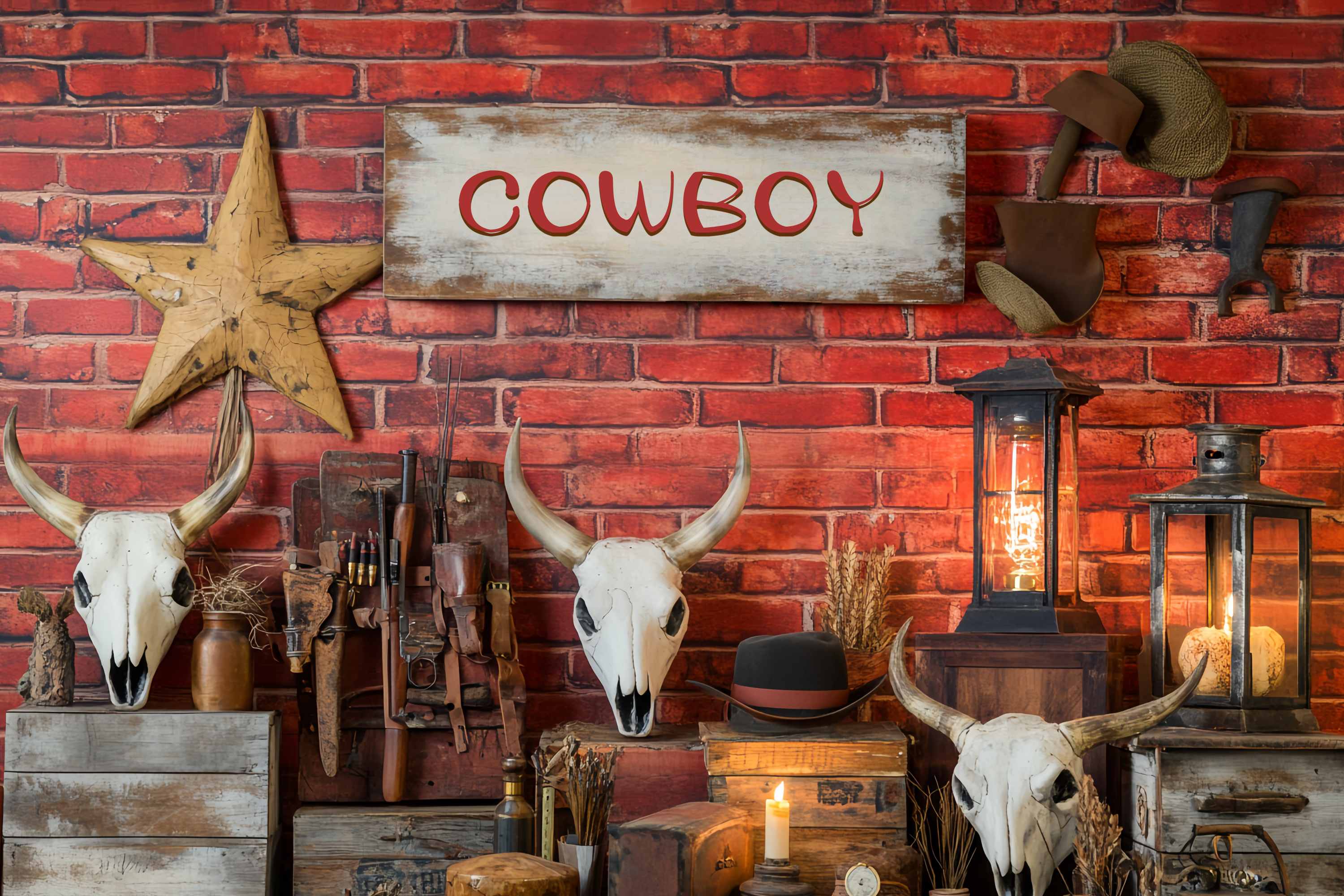 Autumn Photo Backdrop Western Cowboy Gear Display Cowboy Backdrop UK LXX58-201