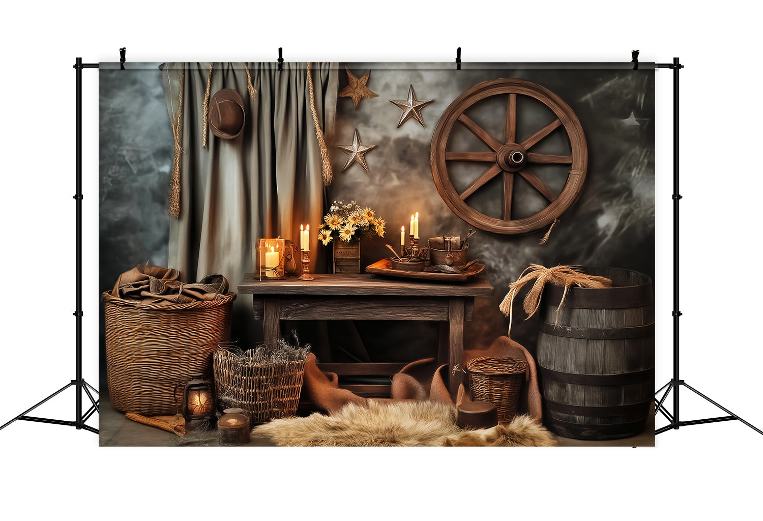 Autumn Backdrop Vintage Western Candlelit Table Western Backdrop UK LXX58-207