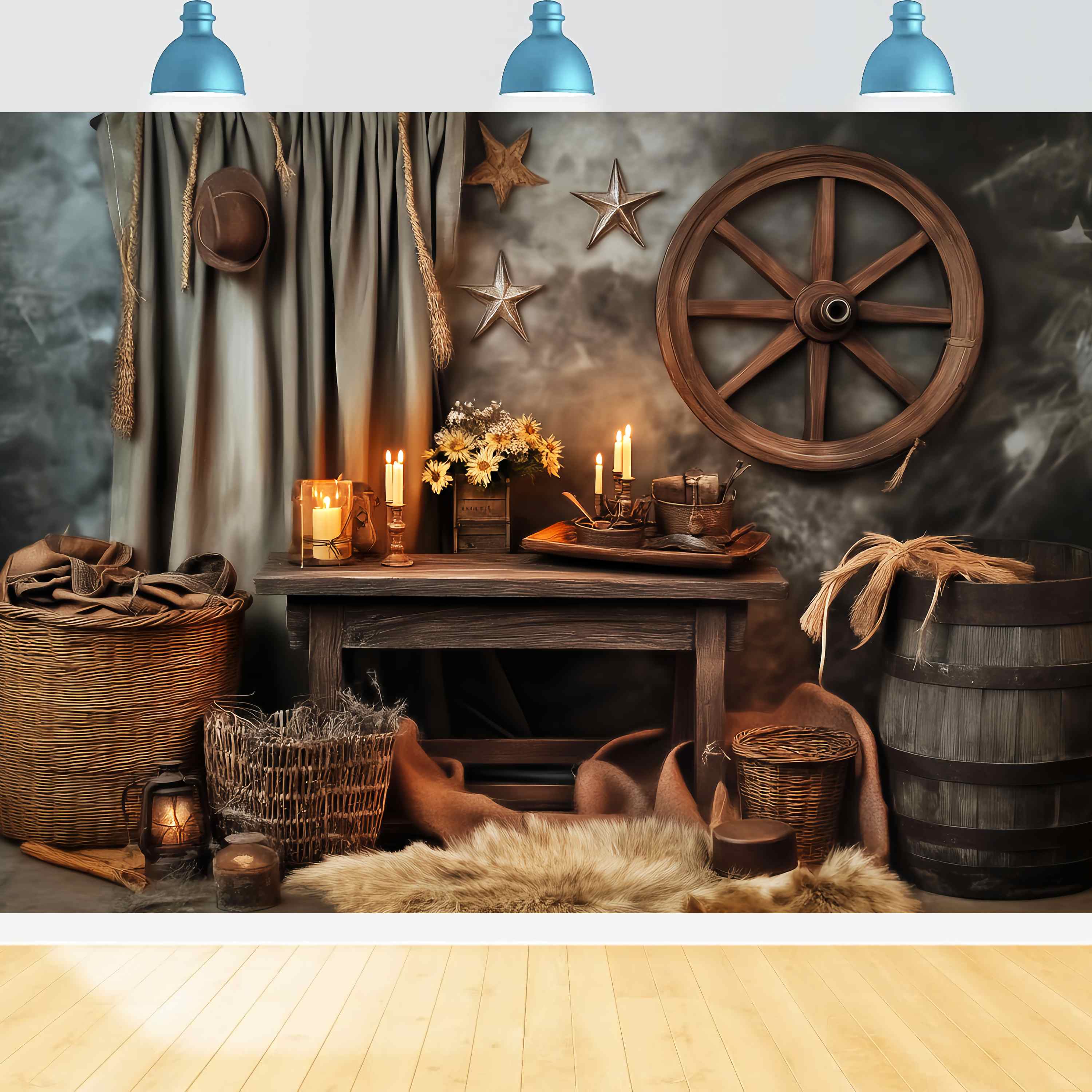 Autumn Backdrop Vintage Western Candlelit Table Western Backdrop UK LXX58-207