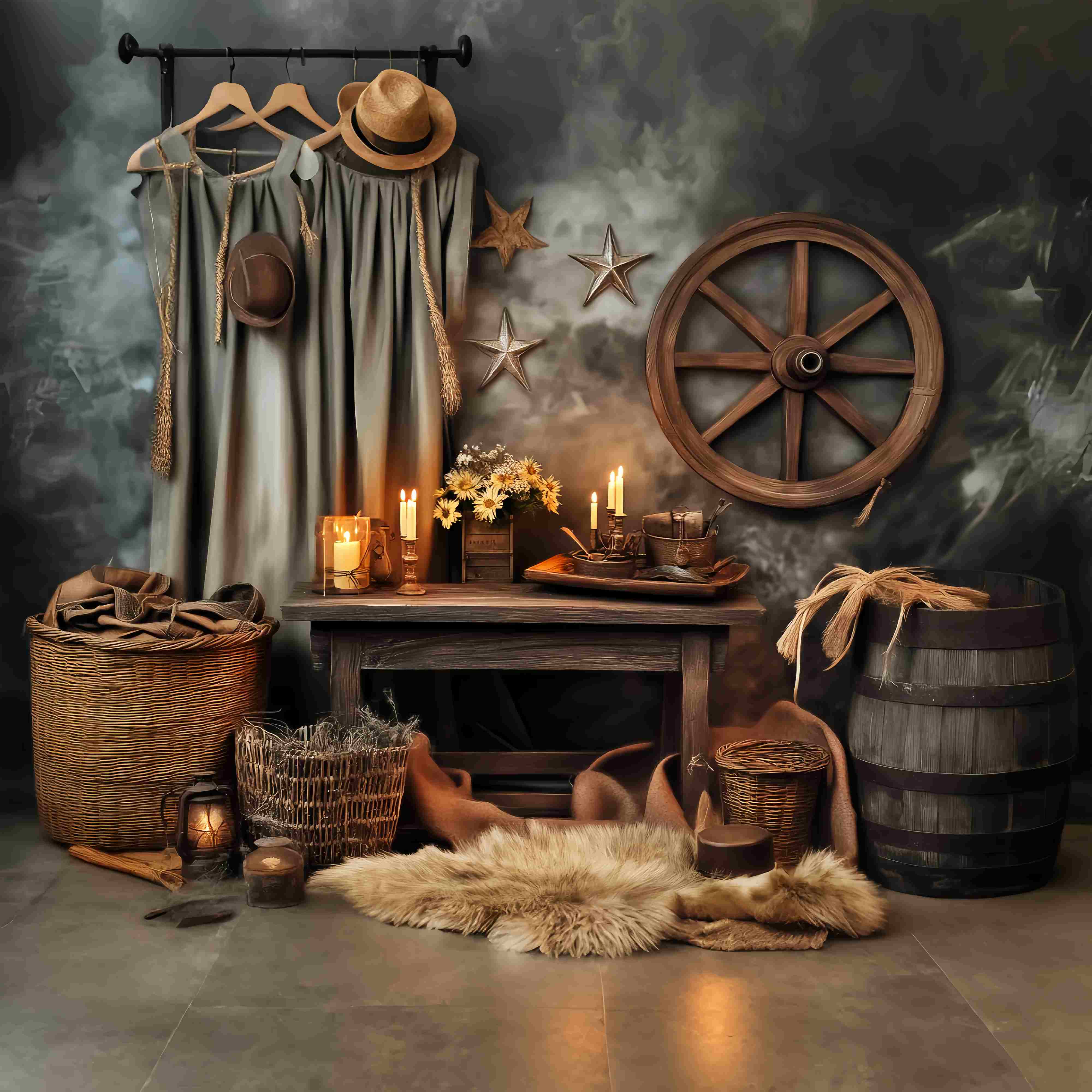 Autumn Backdrop Vintage Western Candlelit Table Western Backdrop UK LXX58-207