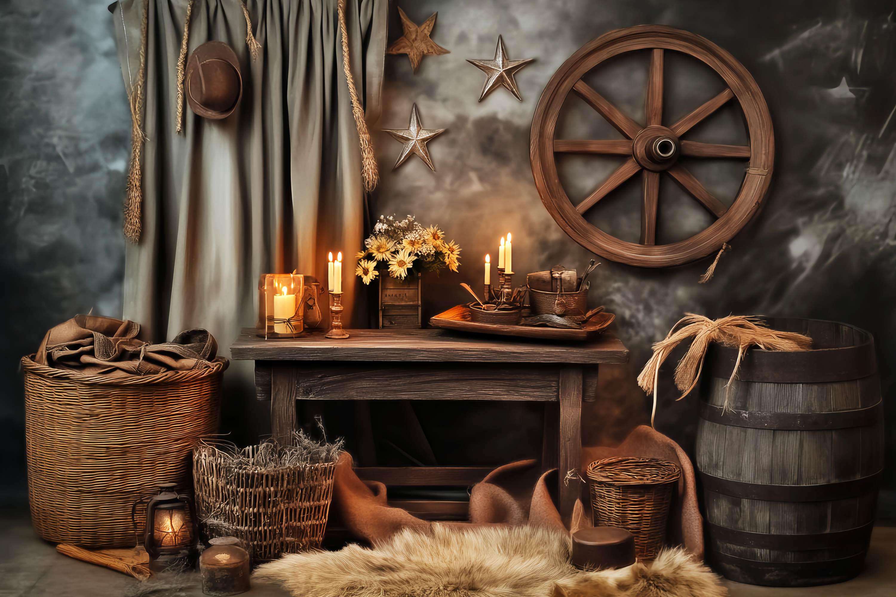 Autumn Backdrop Vintage Western Candlelit Table Western Backdrop UK LXX58-207