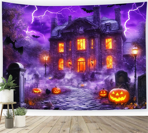 Haunted House Backdrop Haunted Lightning Manor Backdrop UK LXX58-21