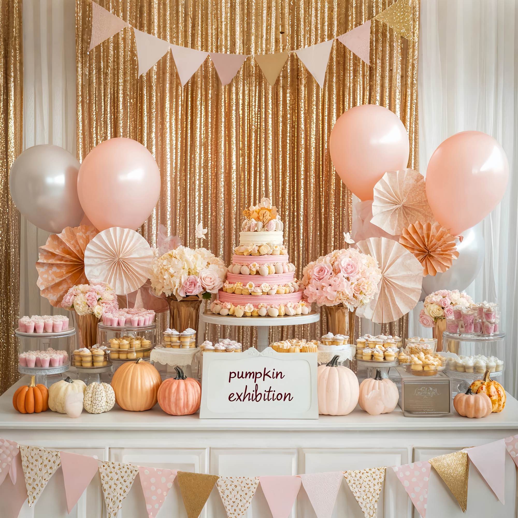 Autumn Backdrops Pink Dessert Table Pumpkin Accents Cake Smash Backdrop UK LXX58-212