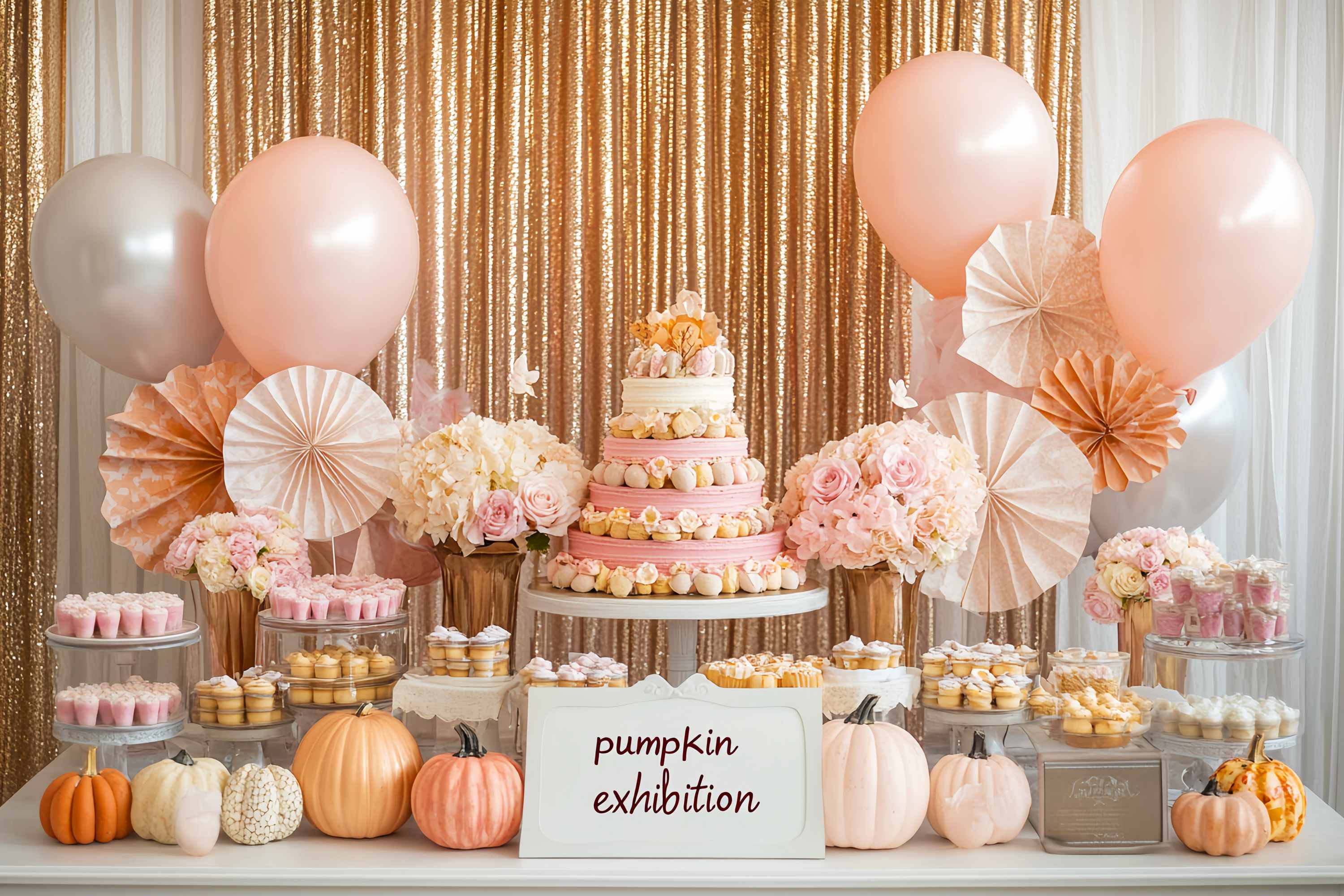 Autumn Backdrops Pink Dessert Table Pumpkin Accents Cake Smash Backdrop UK LXX58-212
