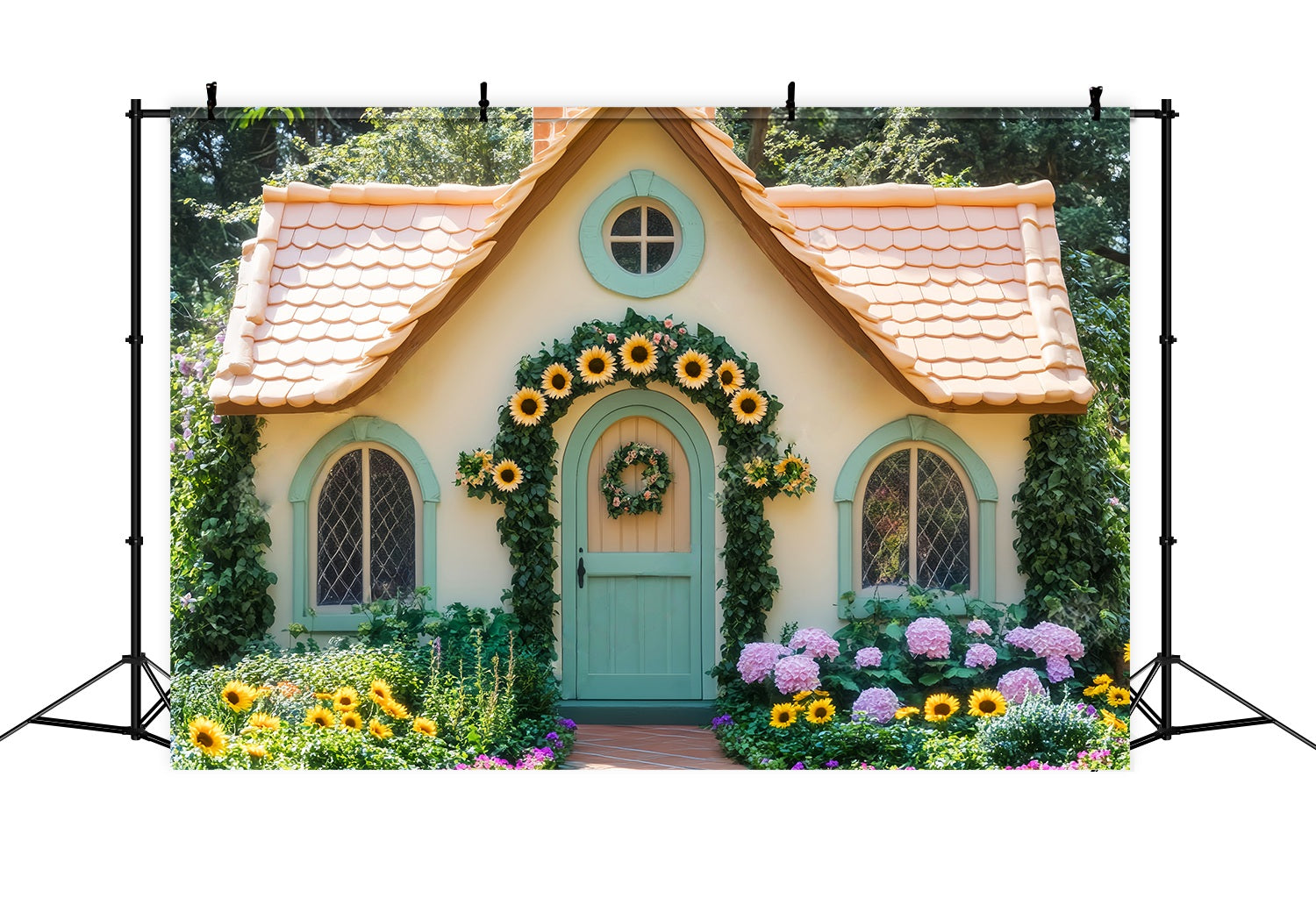 Fall Photography Backdrops Cottage Door Sunflower Floral Garden Floral Backdrop UK LXX58-214