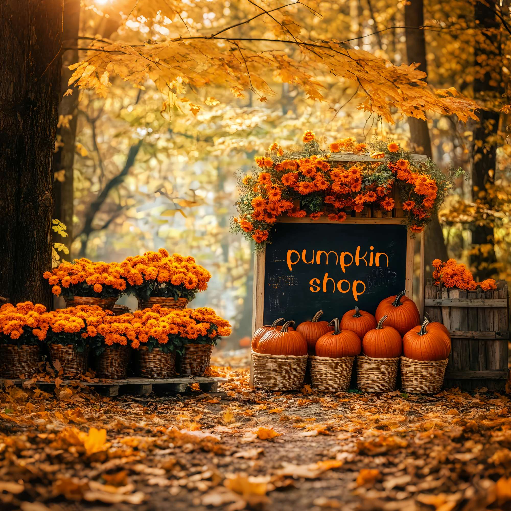 Autumn Backdrops Pumpkin Shop Autumn Flower Market Pumpkin Backdrop UK LXX58-215