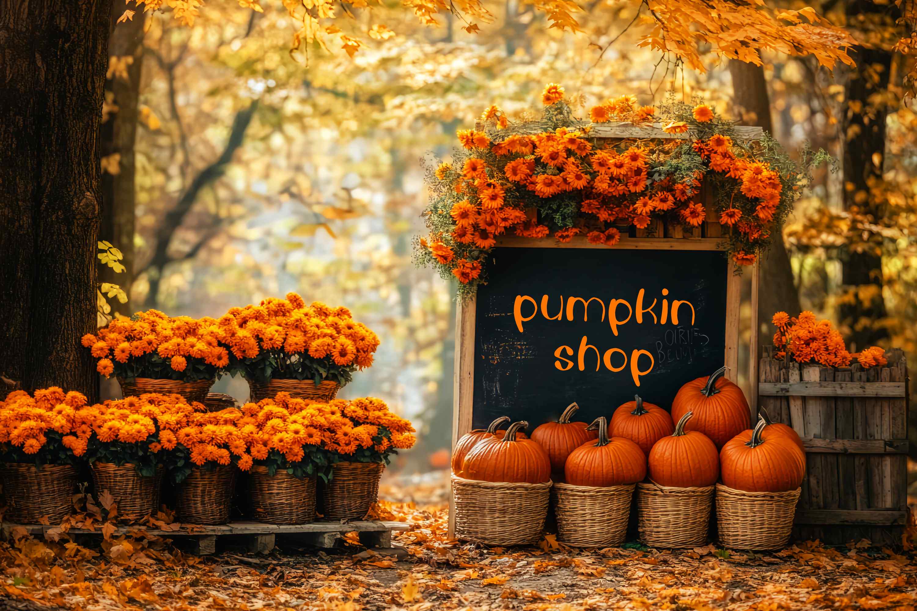 Autumn Backdrops Pumpkin Shop Autumn Flower Market Pumpkin Backdrop UK LXX58-215