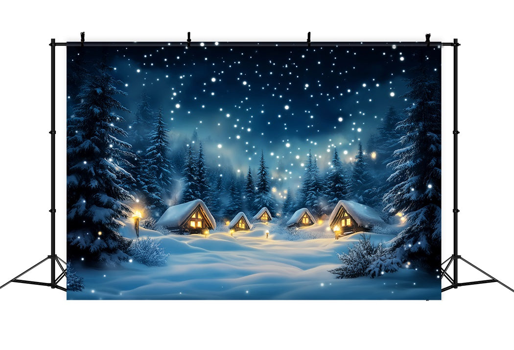 Winter Sky Backdrop Snowy Cabin Forest Night Winter Backdrop UK LXX58-216
