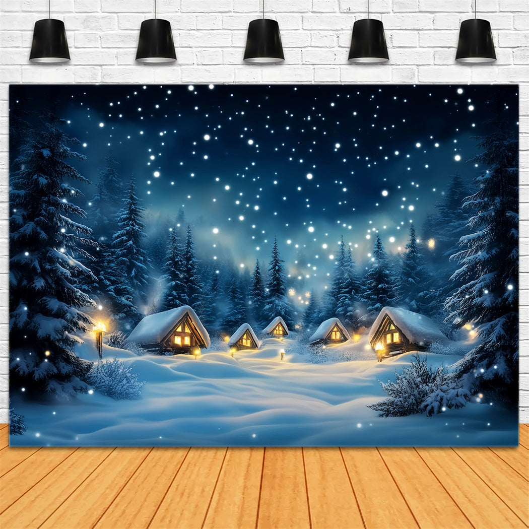 Winter Sky Backdrop Snowy Cabin Forest Night Winter Backdrop UK LXX58-216