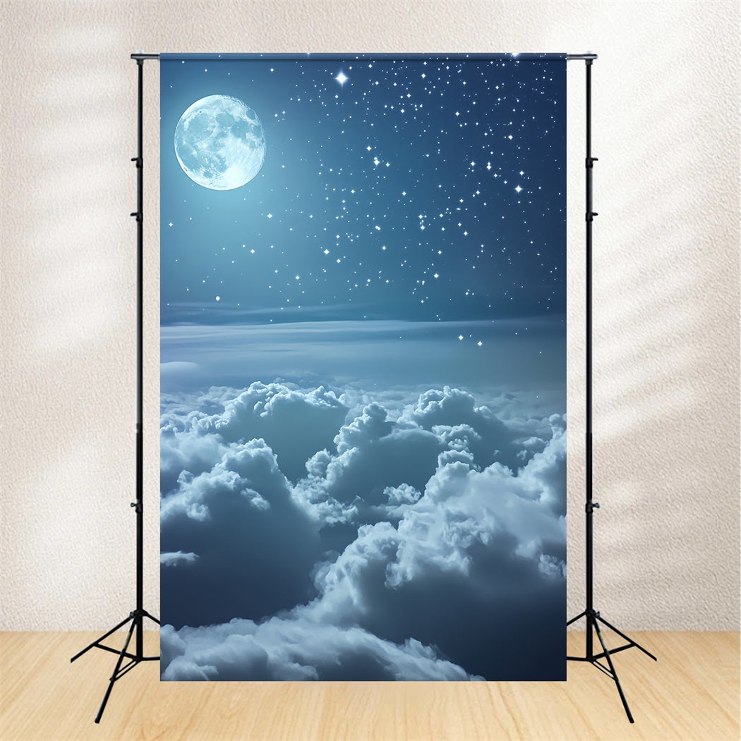 Winter Sky Backdrop Moonlit Starry Cloud Sky Winter Photography Backdrops UK LXX58-220