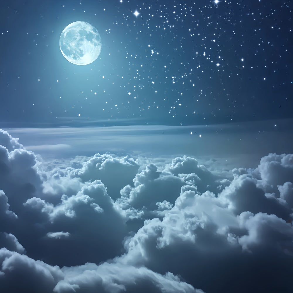 Winter Sky Backdrop Moonlit Starry Cloud Sky Winter Photography Backdrops UK LXX58-220