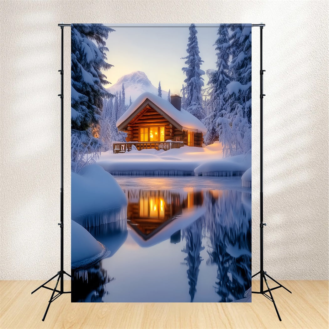 Winter Wonderland Backdrop Cozy Cabin Snow Reflection Winter Snow Backdrop UK LXX58-221