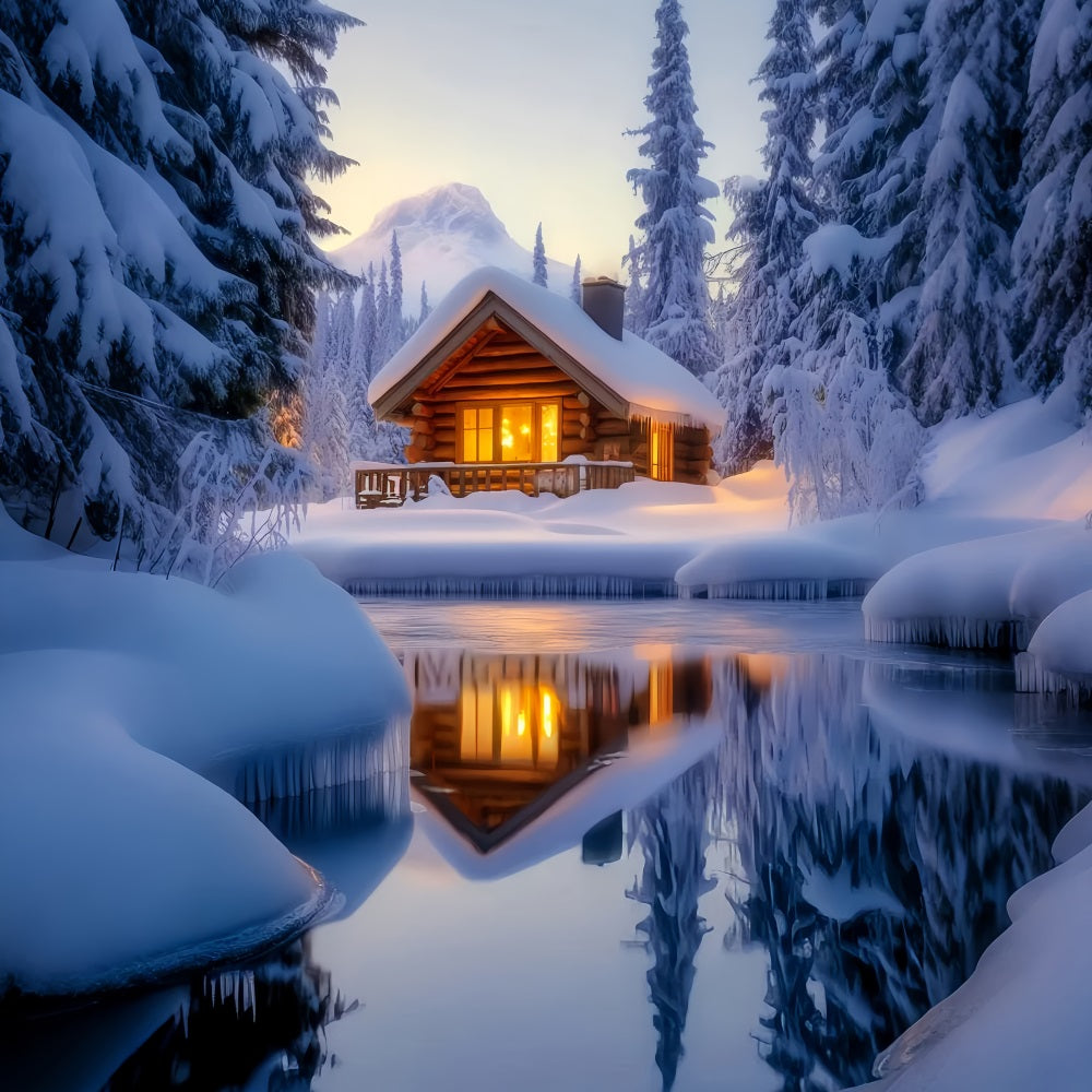Winter Wonderland Backdrop Cozy Cabin Snow Reflection Winter Snow Backdrop UK LXX58-221