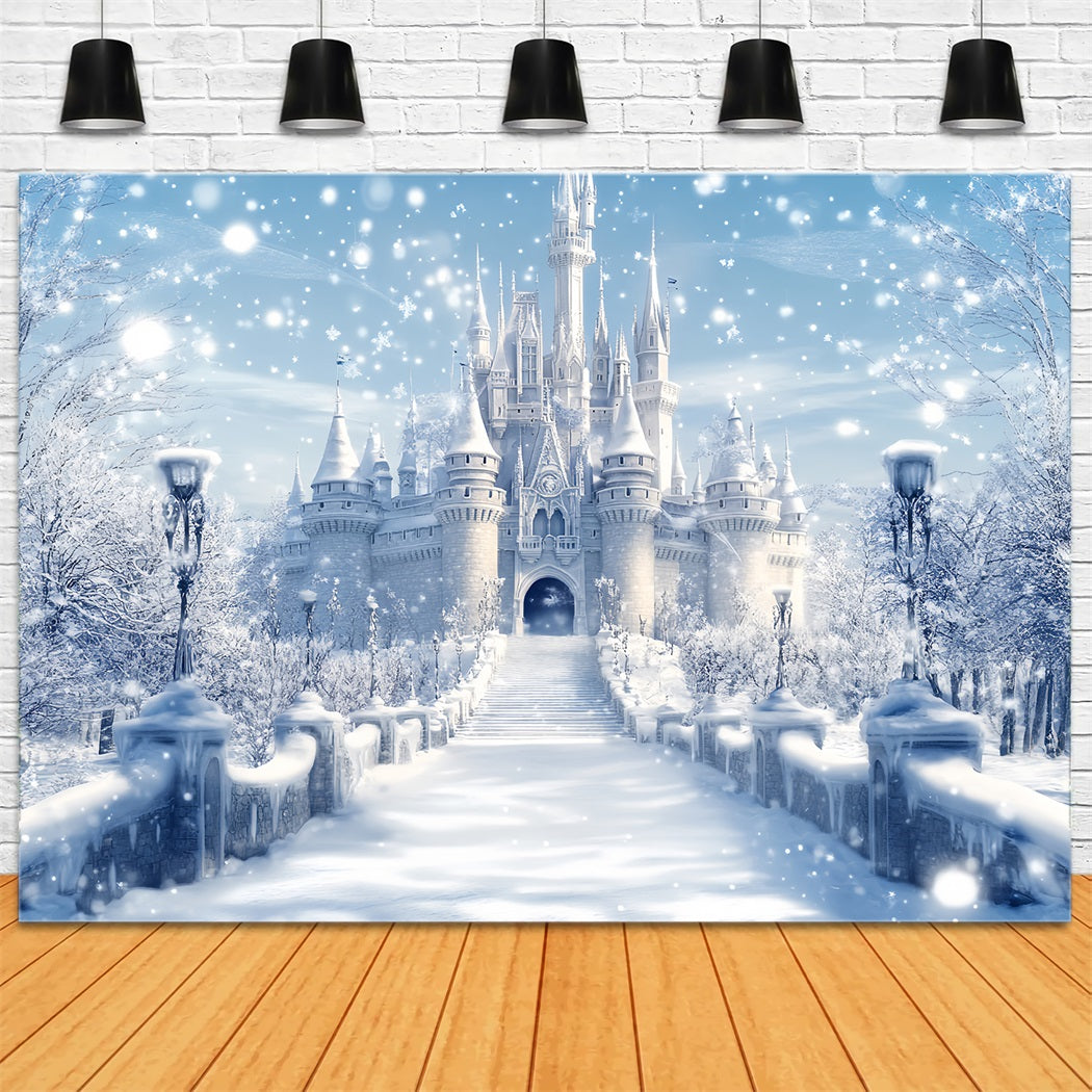 Winter Wonderland Backdrop Frosted Castle Fantasy Glow Winter Scene Backdrop UK LXX58-225