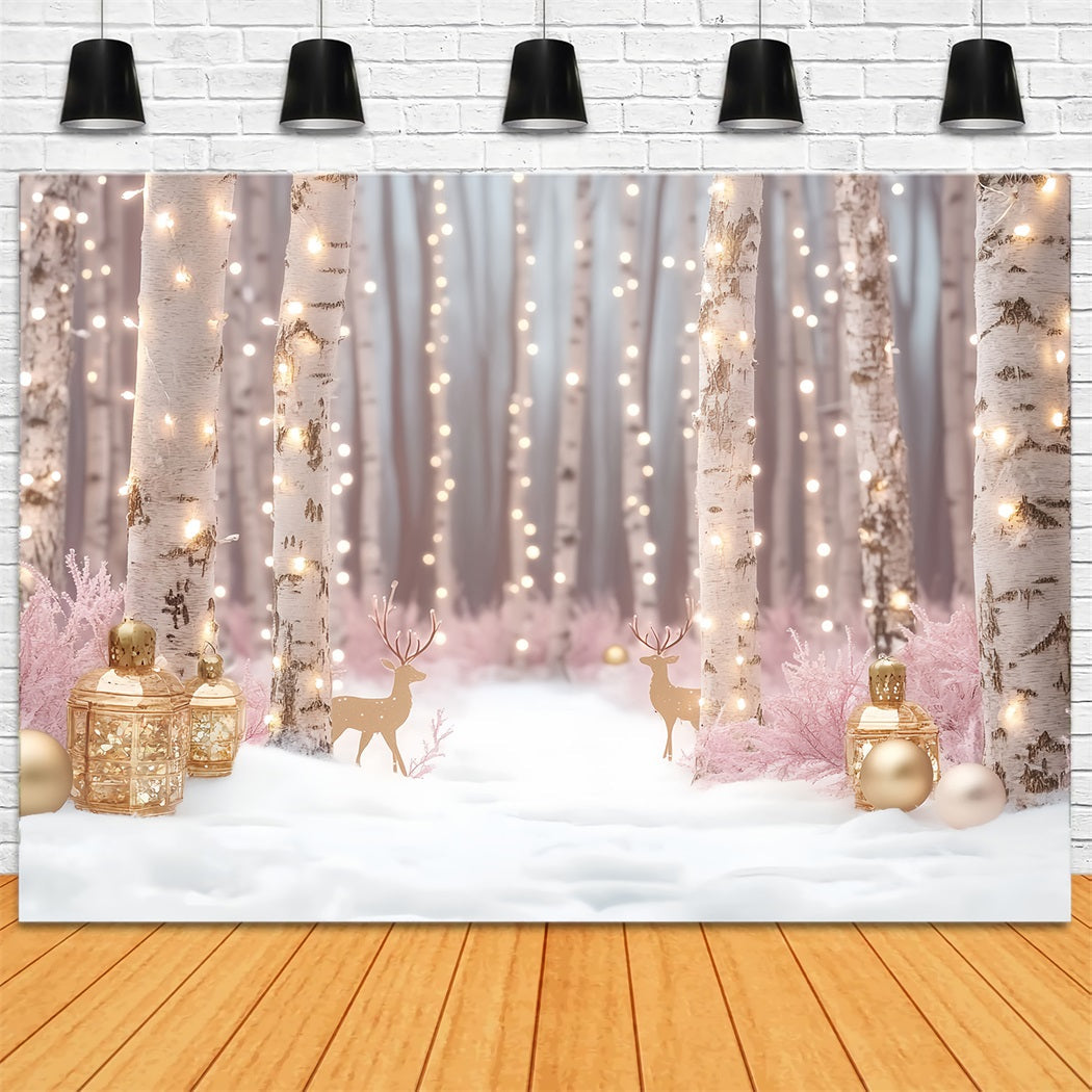 Winter Wonderland Backdrop Birch Forest Golden Lights Winter Photo Backdrop UK LXX58-229