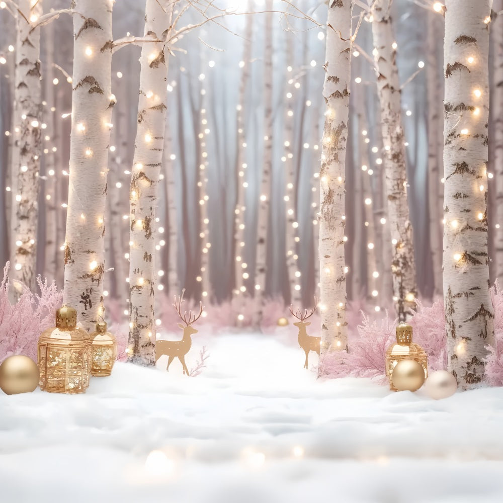 Winter Wonderland Backdrop Birch Forest Golden Lights Winter Photo Backdrop UK LXX58-229