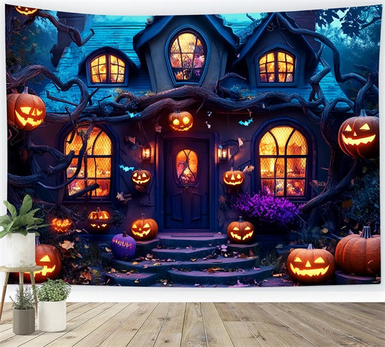 Garage Door Halloween Backdrop Smiling Pumpkins Vines Backdrop UK LXX58-23