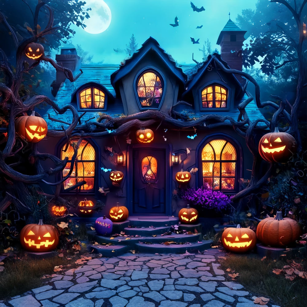 Garage Door Halloween Backdrop Smiling Pumpkins Vines Backdrop UK LXX58-23