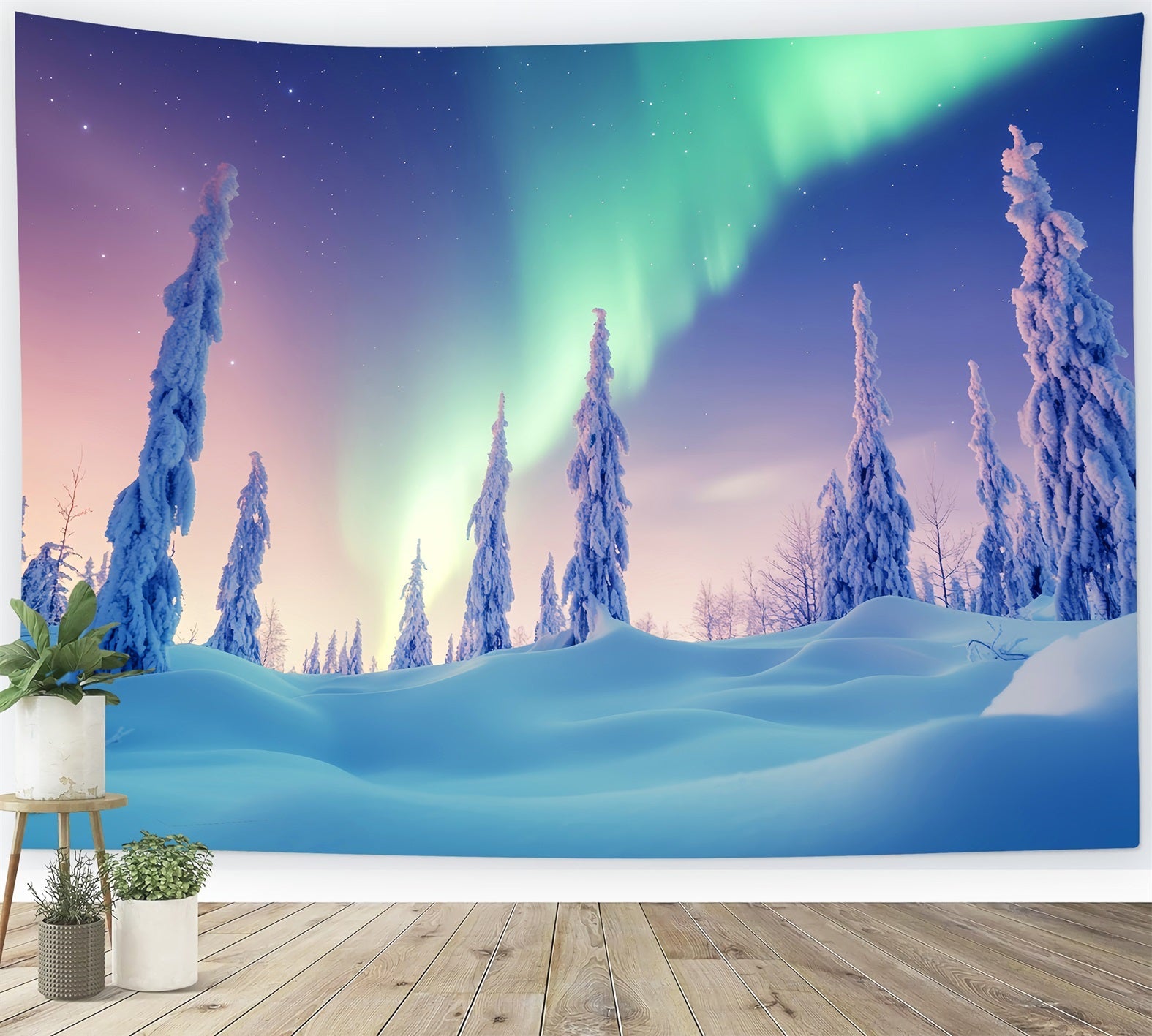 Winter Wonderland Backdrop Aurora Sky Frosted Woods Winter Photo Backdrop UK LXX58-231