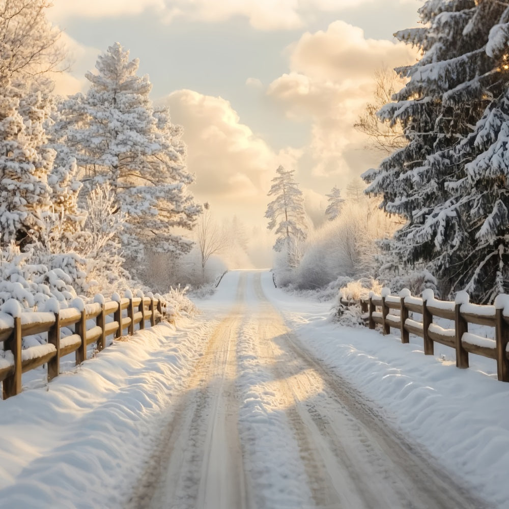 Winter Wonderland Backdrop Golden Sunrise Snowy Path Winter Scene Backdrop UK LXX58-232