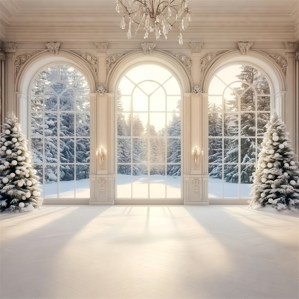 Winter Window Backdrop Snowy Winter Forest Trees Winter Photo Backdrop UK LXX58-235