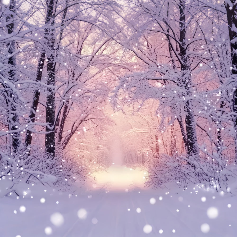 Forest Backdrop Pink Glow Snowy Forest Winter Snow Backdrop UK LXX58-240