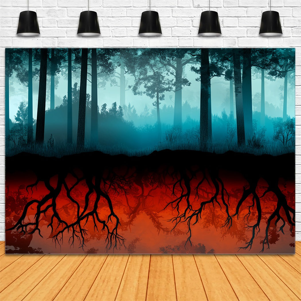 Spooky Forest Fiery Roots Dark Woodland Creepy Forest Backdrop UK LXX58-269