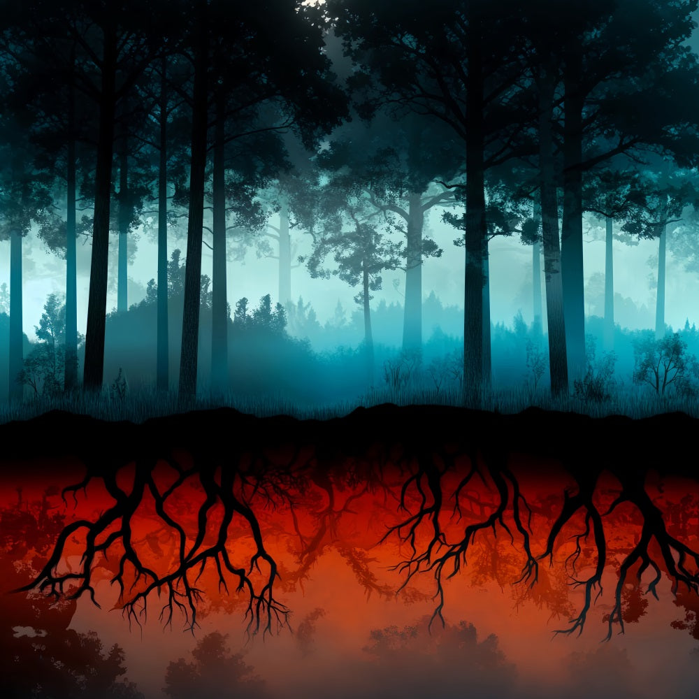 Spooky Forest Fiery Roots Dark Woodland Creepy Forest Backdrop UK LXX58-269