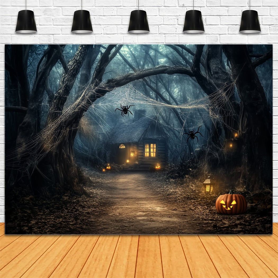 Spooky Forest Pumpkin Lantern Haunted Cabin Halloween Forest Backdrop UK LXX58-272