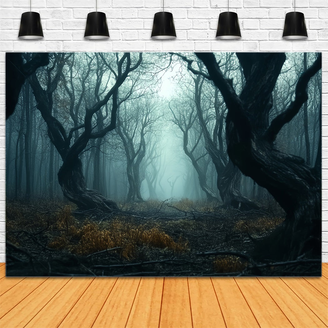 Spooky Forest Twisted Dark Mist Trees Forest Photography Backdrop UK LXX58-273