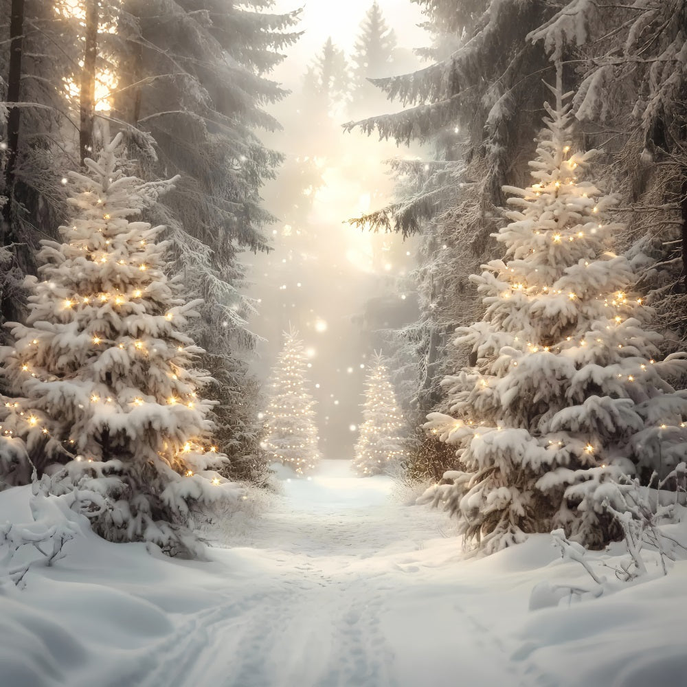 Winter Forest Golden Light Christmas Pines Snowy Forest Backdrop UK LXX58-275