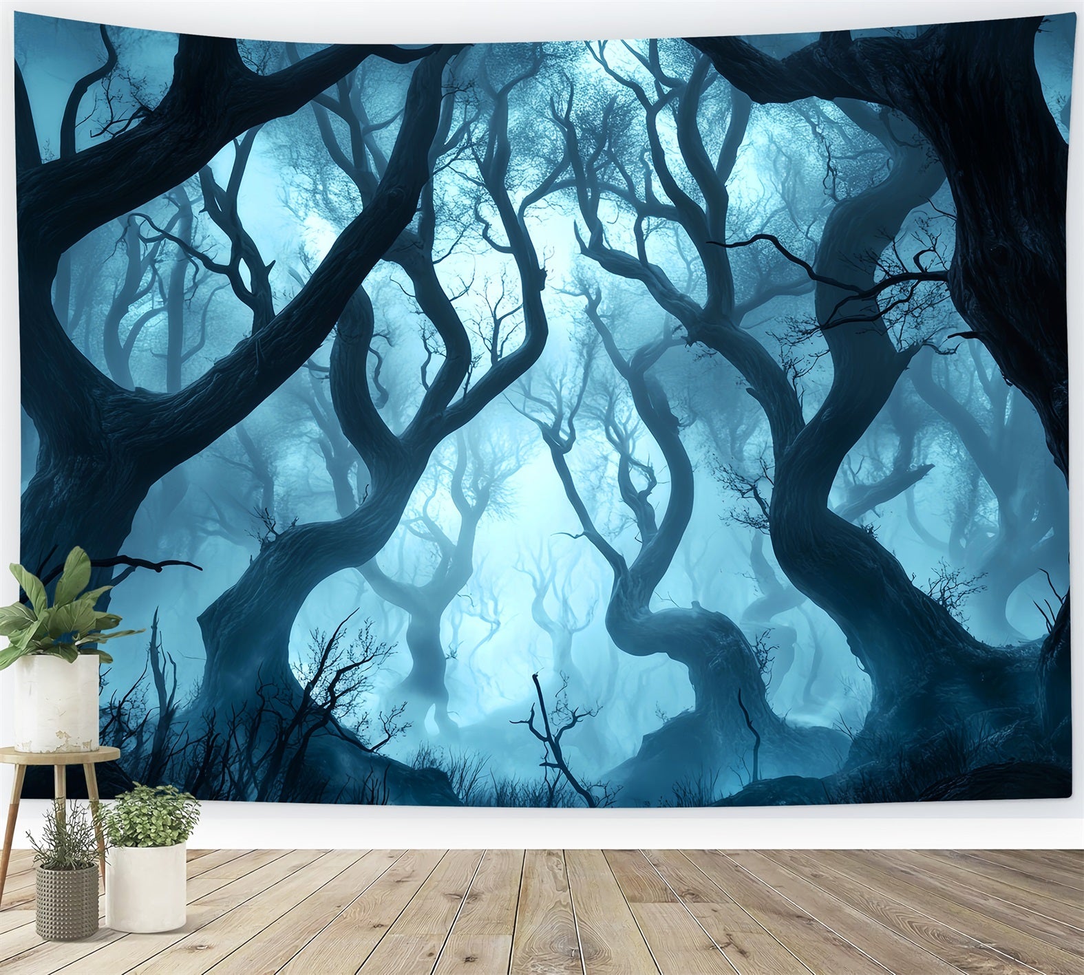 Dark Creepy Forest Twisted Trees Blue Mist Forest Backdrop UK LXX58-280