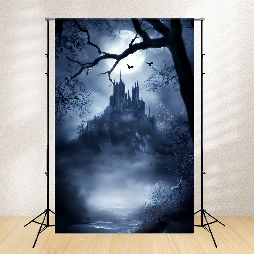 Haunted Creepy Forest Moonlit Gothic Castle Mist Dark Forest Backdrop UK LXX58-281