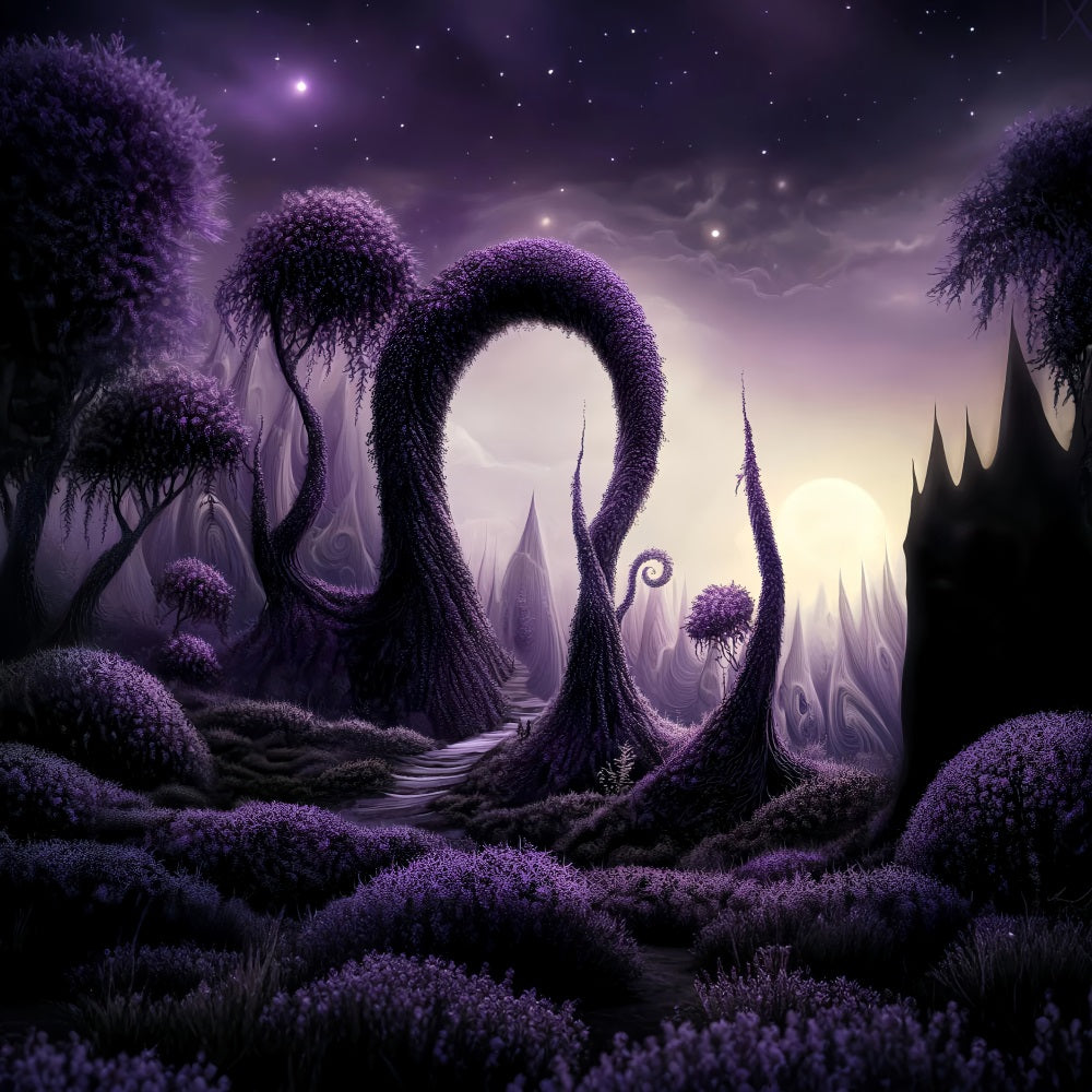 Dark Haunted Forest Enchanted Purple Twisted Woods Forest Backdrop UK LXX58-282
