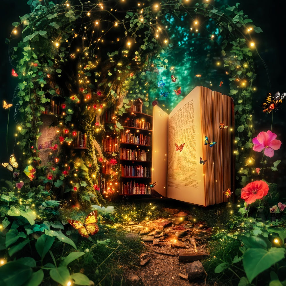 Enchanted Forest Magic Library Tree Bookshelf Photography Forest Backdrop UK LXX58-286