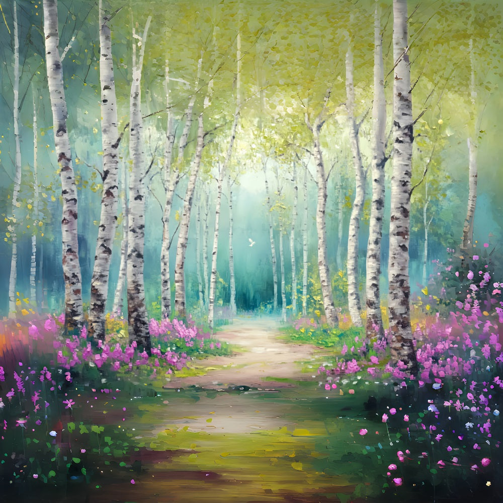 Enchanted Fairy Forest Birch Grove Blooming Pathway Fairytale Forest Backdrop UK LXX58-288