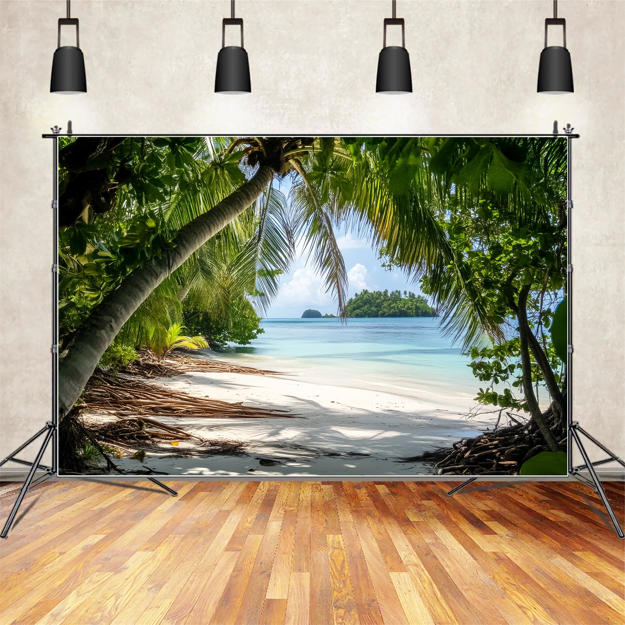 Rainforest Tropical Palm Island Shore Forest Photo Backdrop UK LXX58-290
