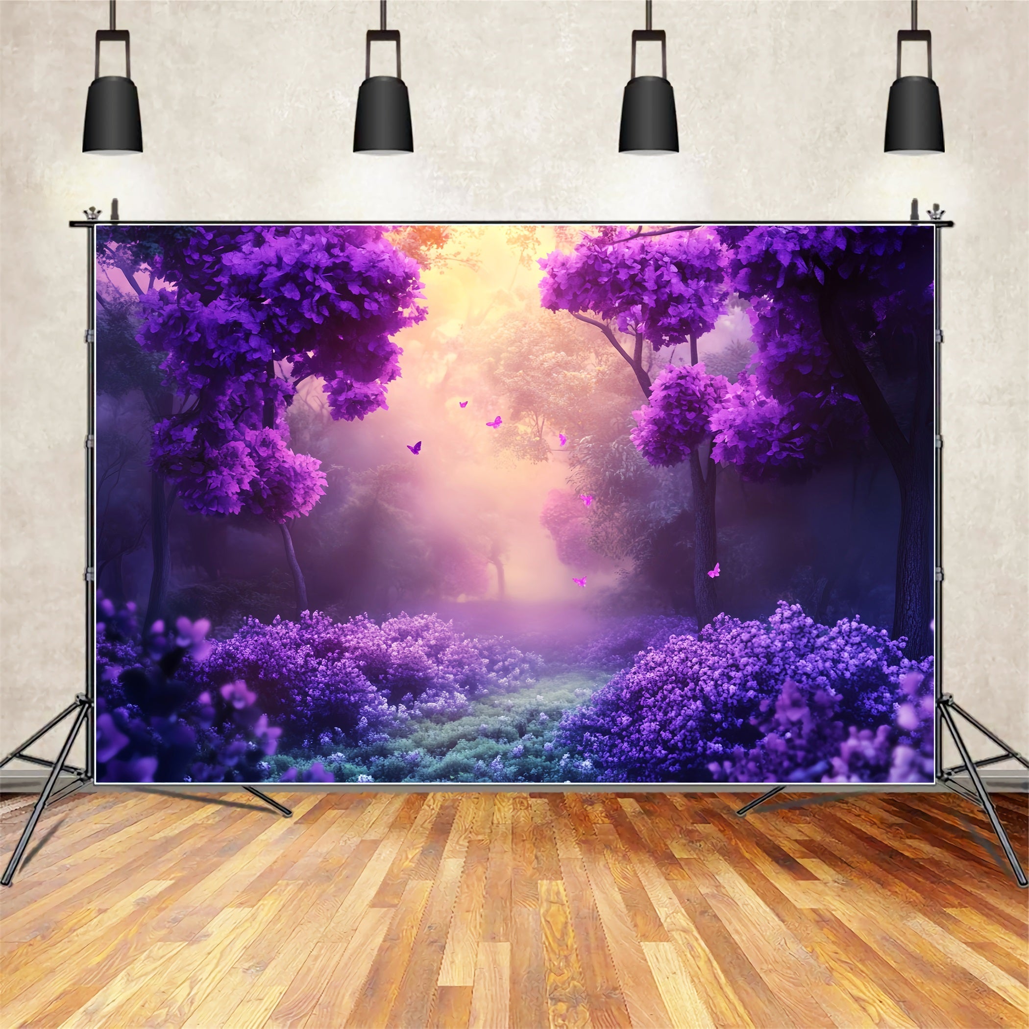 Rainforest Purple Blossom Butterfly Glow Fantasy Forest Backdrop UK LXX58-292