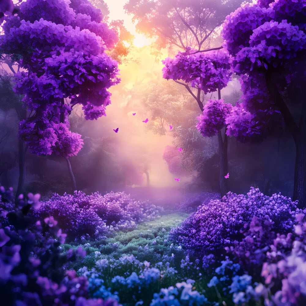 Rainforest Purple Blossom Butterfly Glow Fantasy Forest Backdrop UK LXX58-292