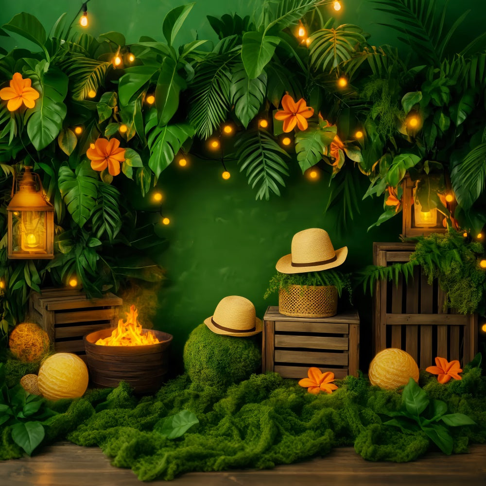 Rainforest Jungle Lantern Fire Glow Forest Photo Backdrop UK LXX58-293