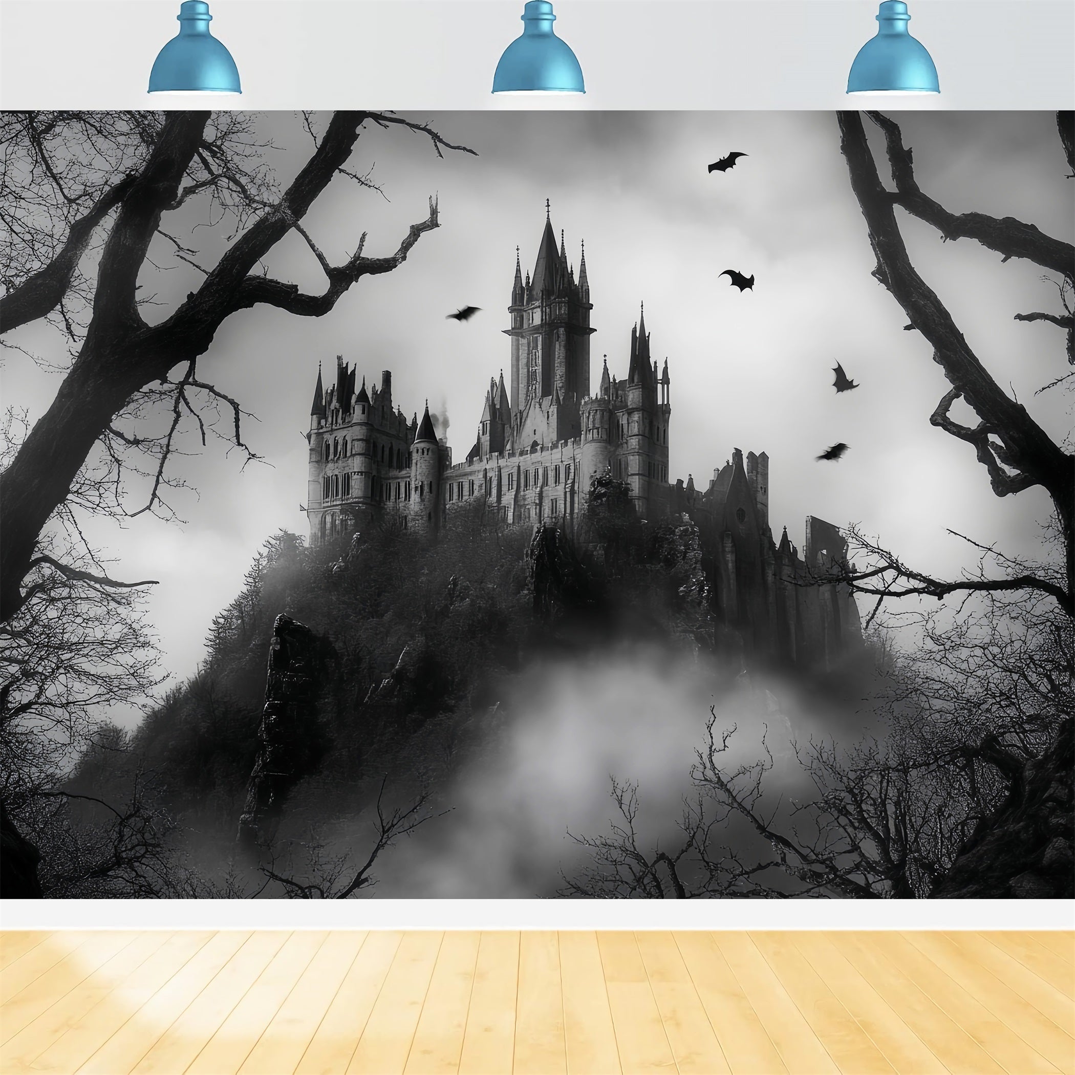 Night Forest Gothic Haunted Castle Mist Haunted Forest Backdrop UK LXX58-301