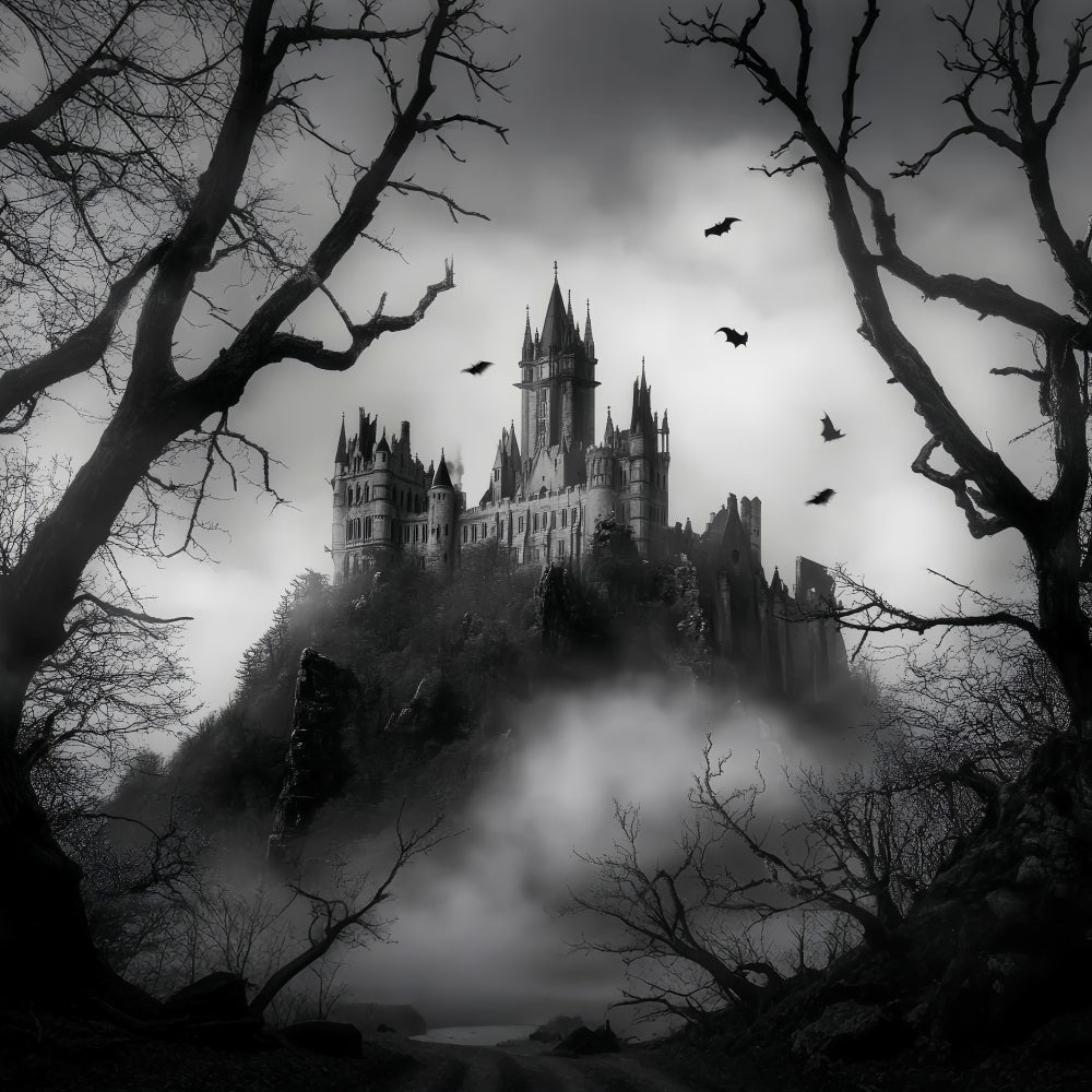 Night Forest Gothic Haunted Castle Mist Haunted Forest Backdrop UK LXX58-301