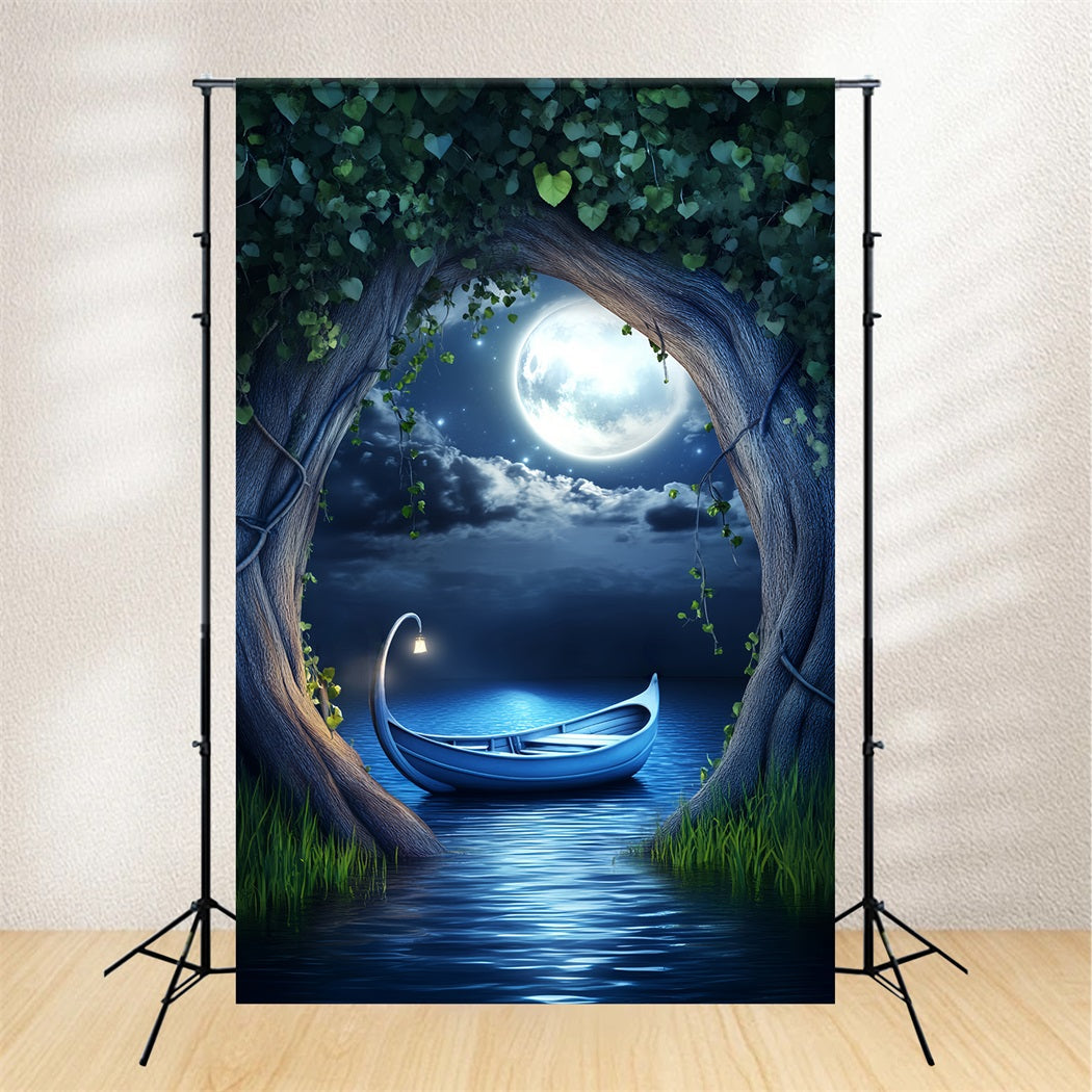 Night Forest Moonlit Boat Enchanted Lake Enchanted Forest Backdrops UK LXX58-303
