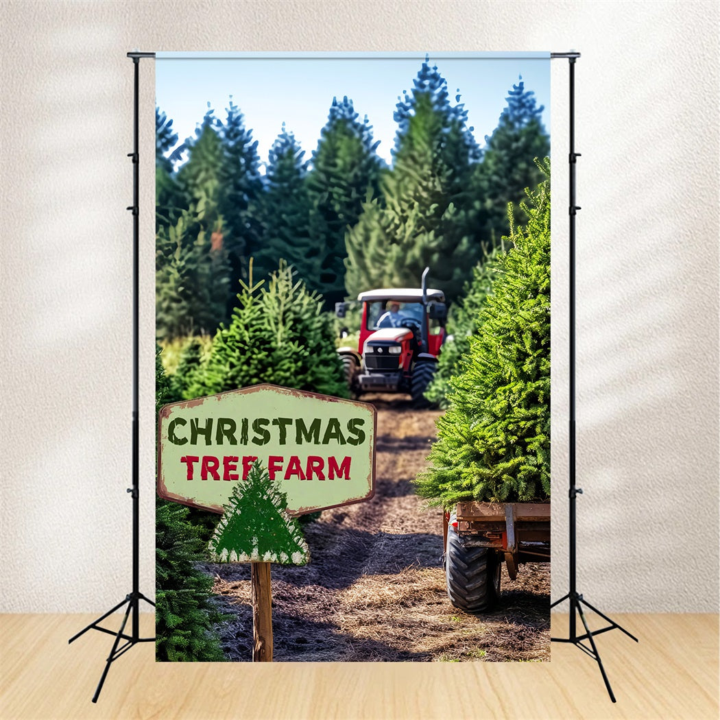 Pine Forest Christmas Tree Farm Tractor Forest Photography Backdrop UK LXX58-308