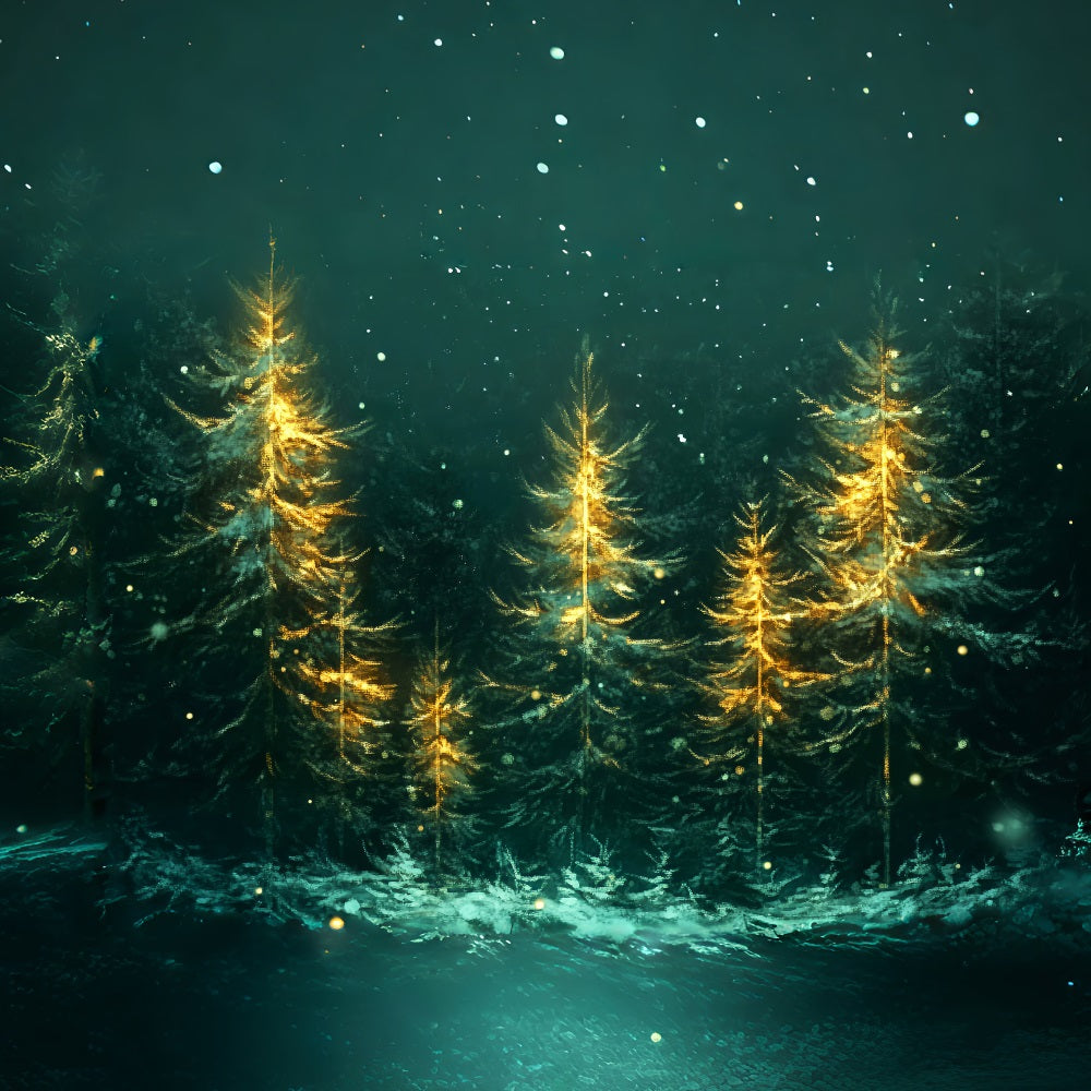Christmas Forest Glowing Pines Falling Snow Forest Photography Backdrop UK LXX58-310
