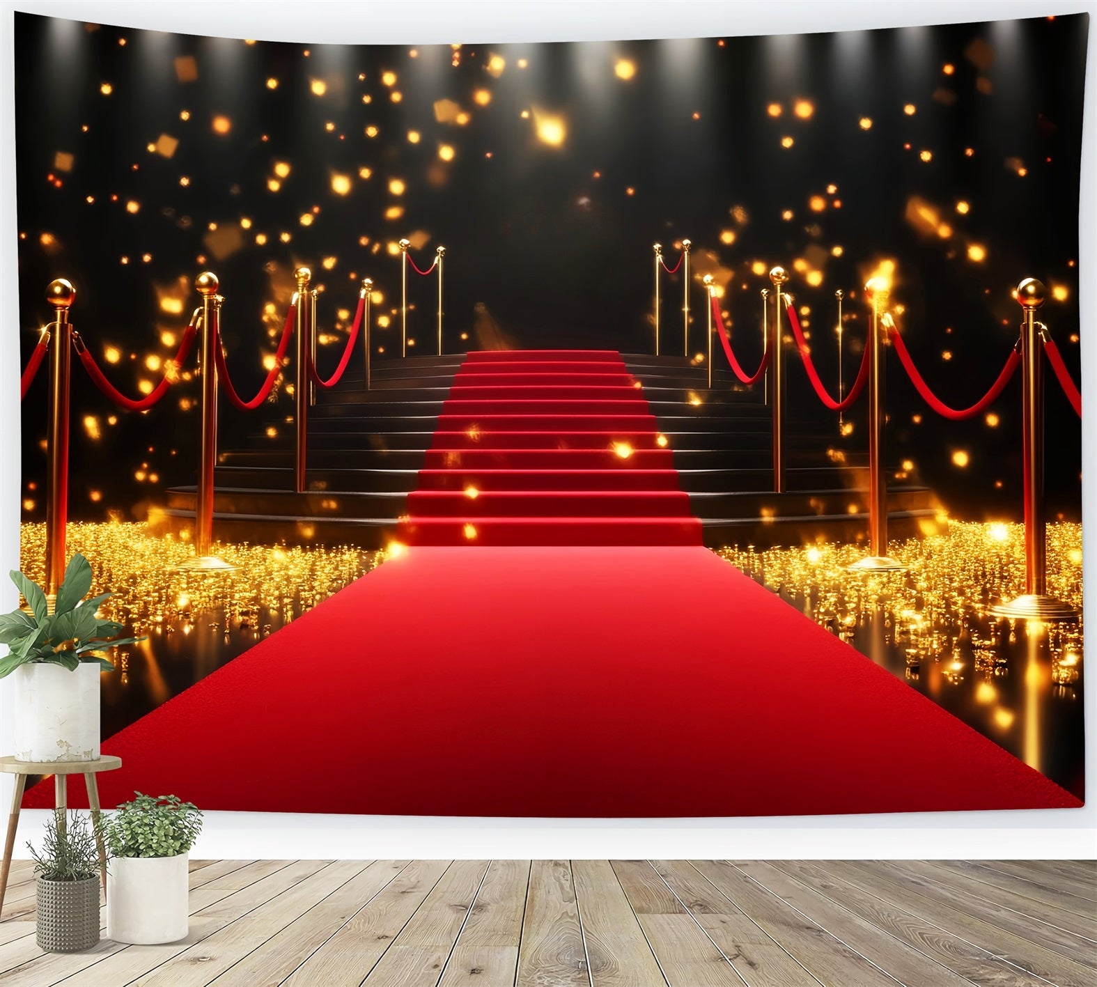 Red Carpet Backdrop Golden Sparkling Stairway Entrance Stage Backdrop UK LXX58-328