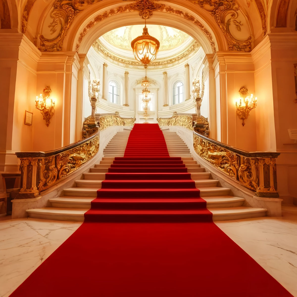 Red Carpet Backdrop Royal Golden Chandelier Stairway Stage Backdrop UK LXX58-334