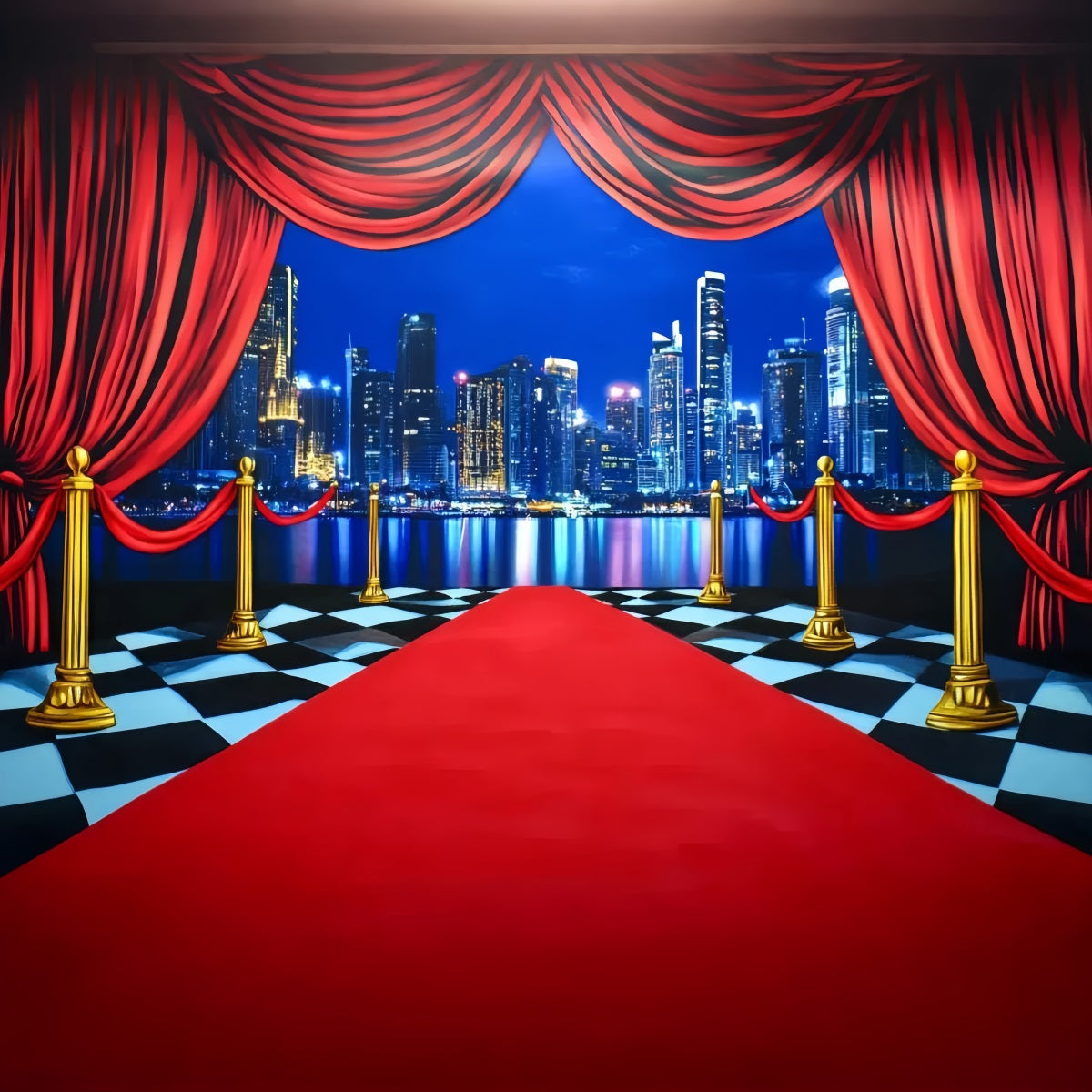 Red Carpet Backdrop City Skyline Curtain Entrance Hollywood Backdrop UK LXX58-340