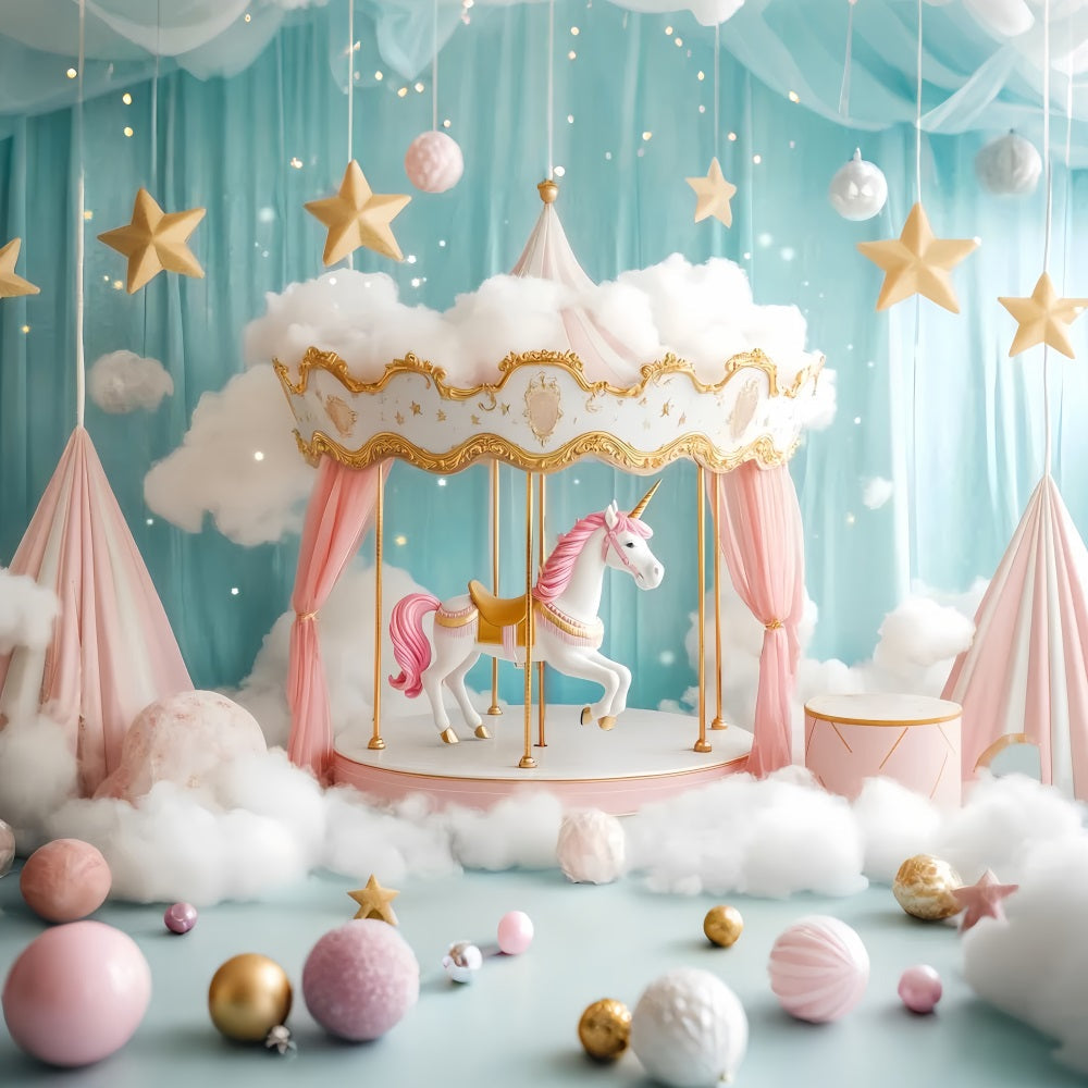 Newborn Backdrop Unicorn Carousel Pink Clouds Newborn Photo Backdrop UK LXX58-355