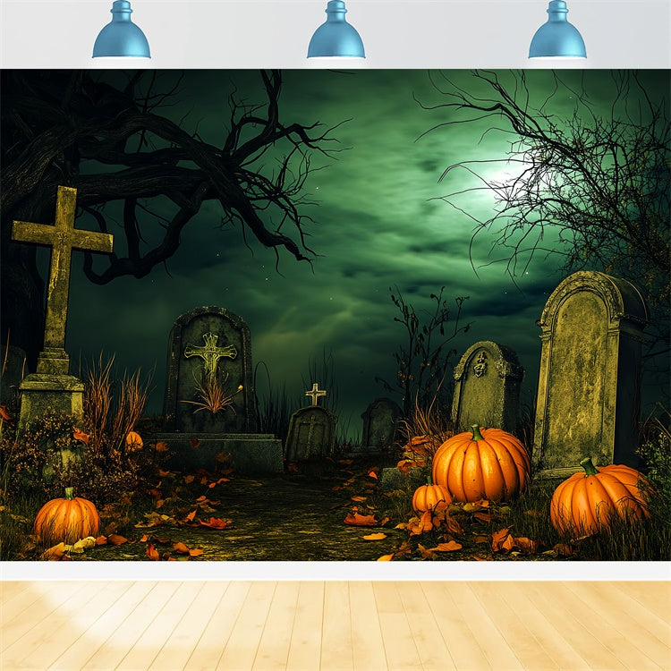 Halloween Graveyard Backdrop Midnight Grave Path Backdrop UK LXX58-37